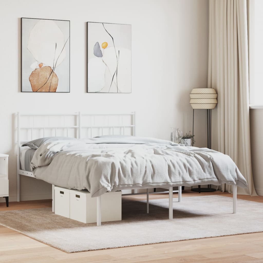 Metal Bed Frame without Mattress with Headboard White 140x190cm
