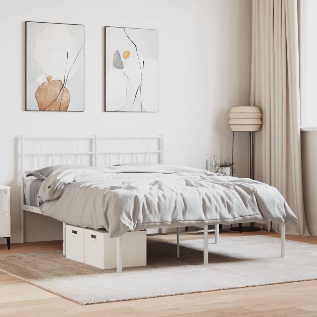 Metal Bed Frame without Mattress with Headboard White 140x200cm