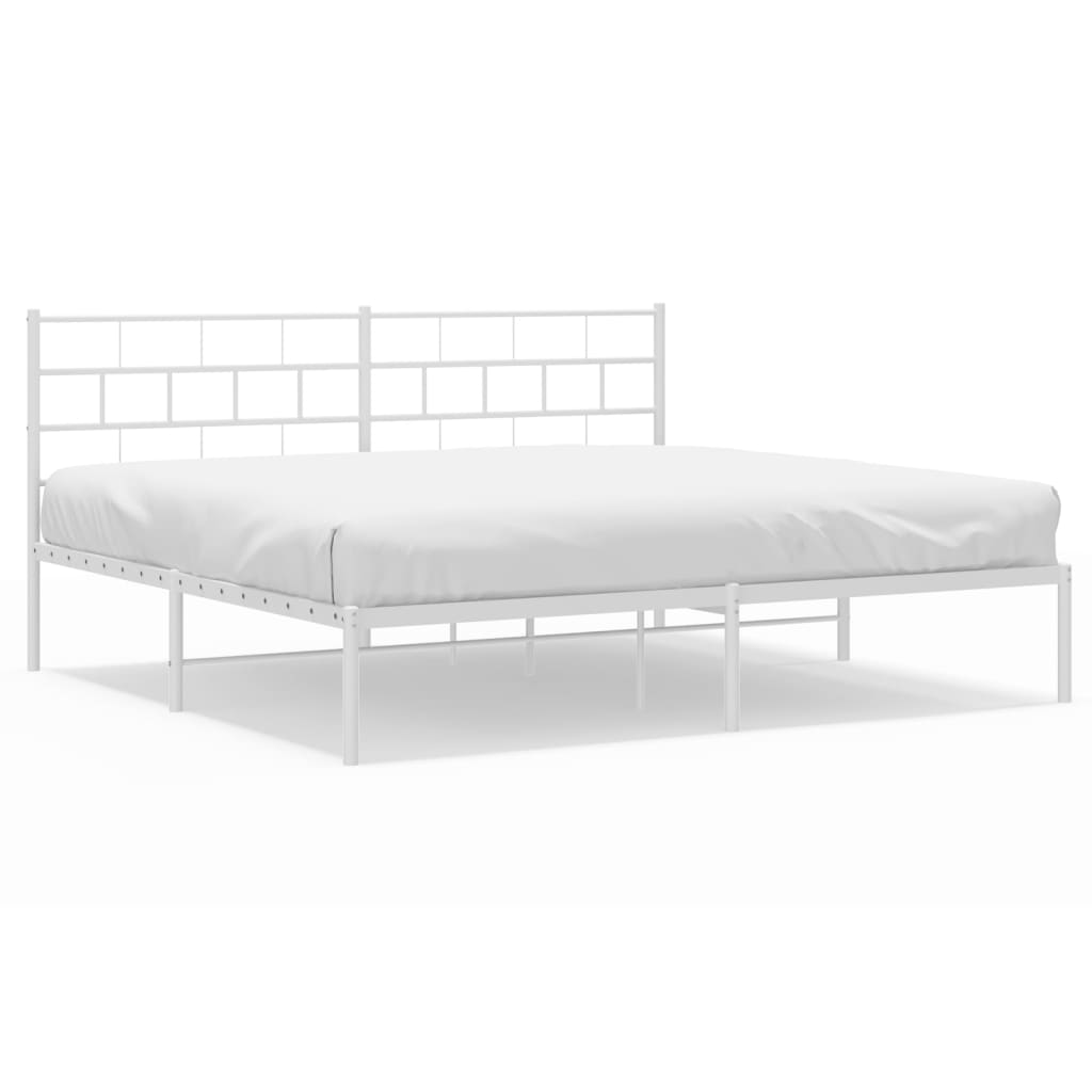 Metal Bed Frame without Mattress with Headboard White 180x200cm