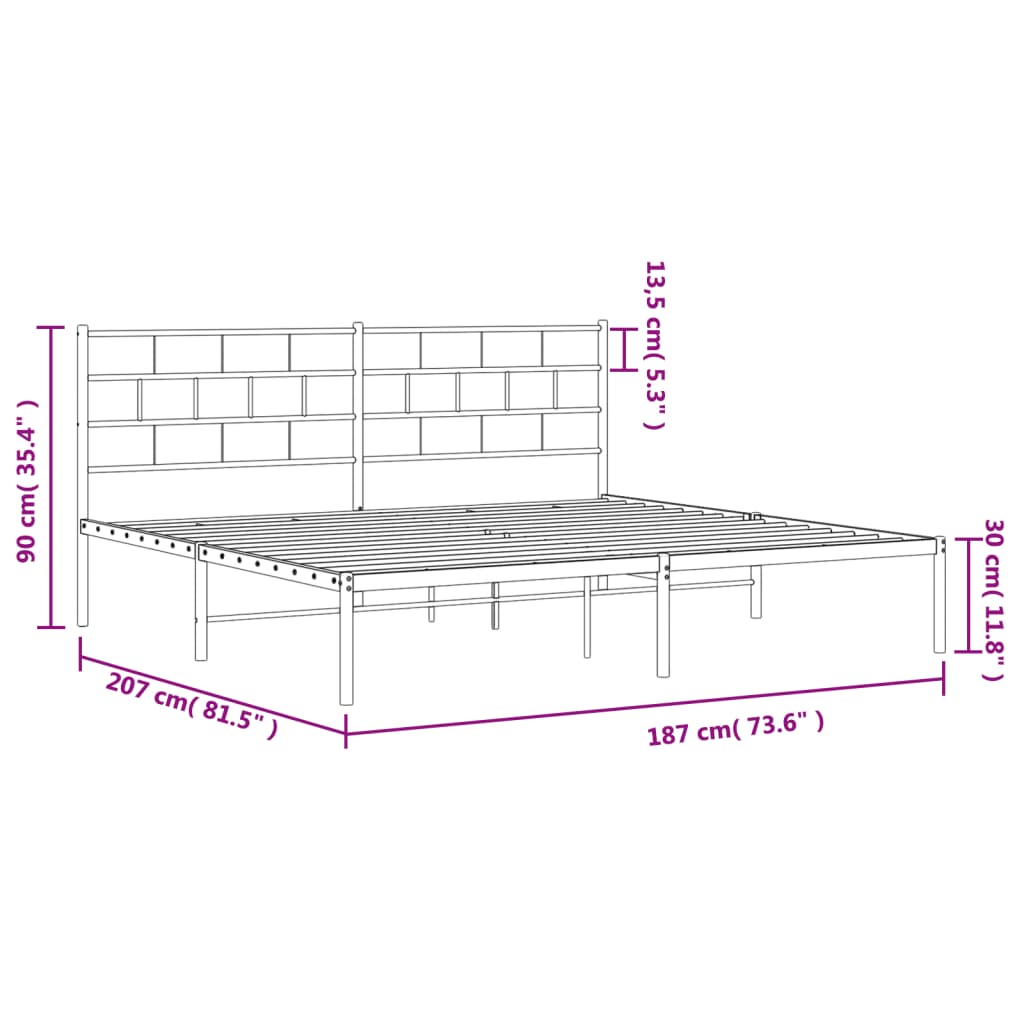Metal Bed Frame without Mattress with Headboard White 180x200cm