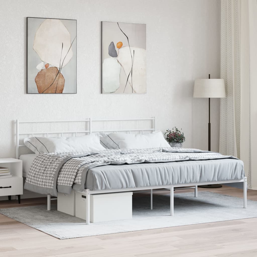 Metal Bed Frame without Mattress with Headboard White 180x200cm
