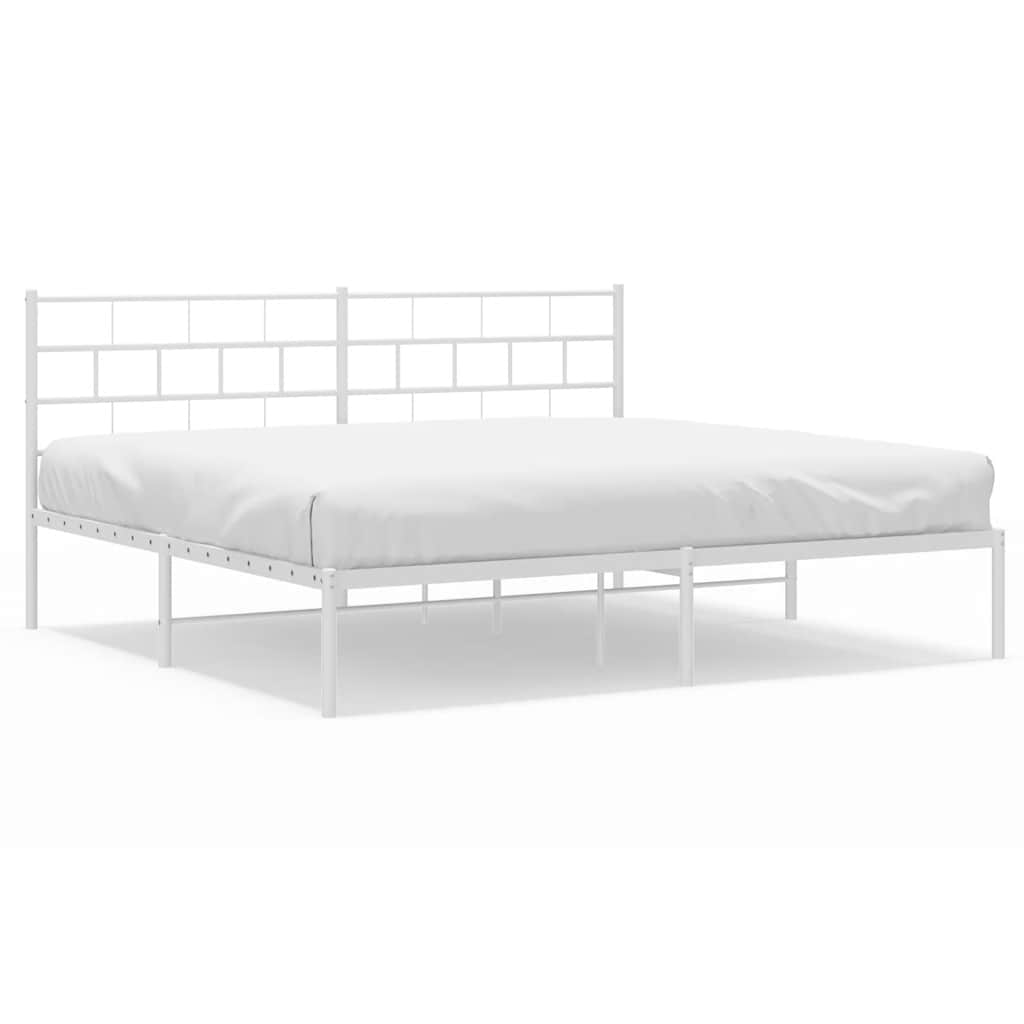 Metal Bed Frame without Mattress with Headboard White 183x213cm