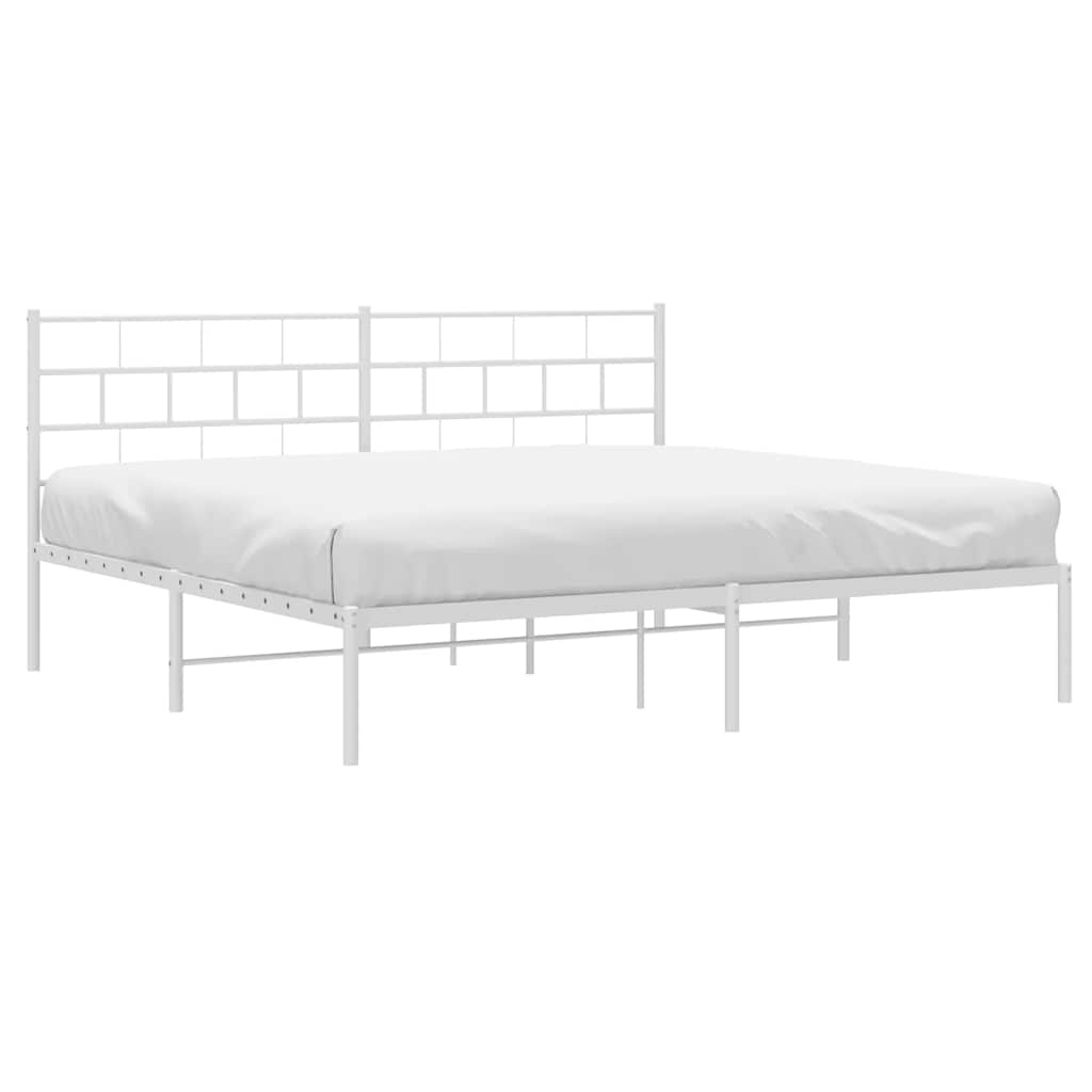 Metal Bed Frame without Mattress with Headboard White 183x213cm