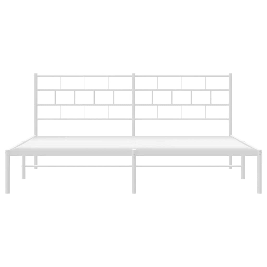 Metal Bed Frame without Mattress with Headboard White 183x213cm
