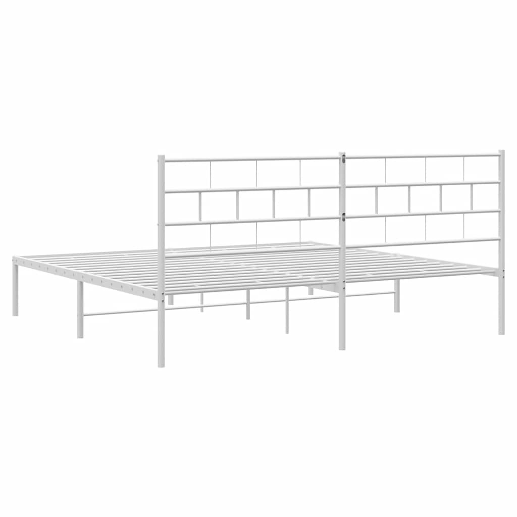 Metal Bed Frame without Mattress with Headboard White 183x213cm
