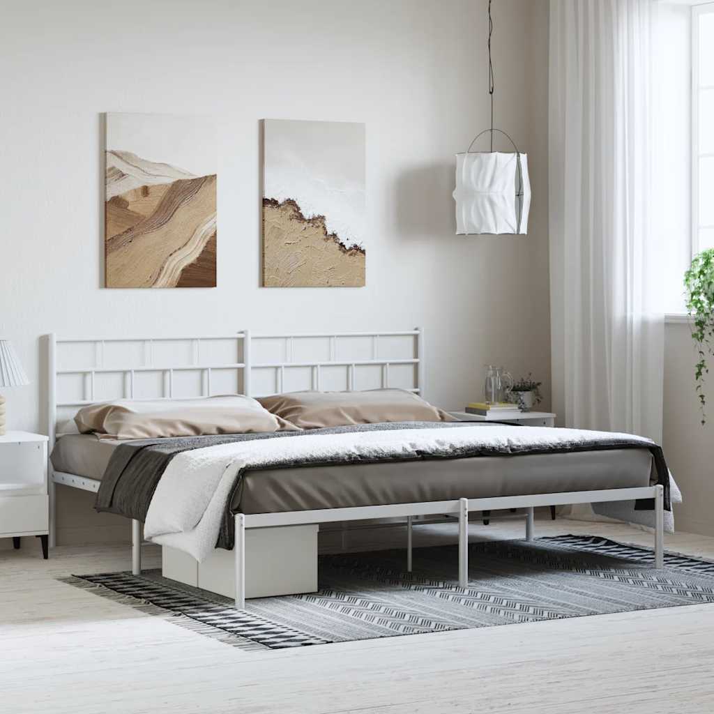 Metal Bed Frame without Mattress with Headboard White 183x213cm