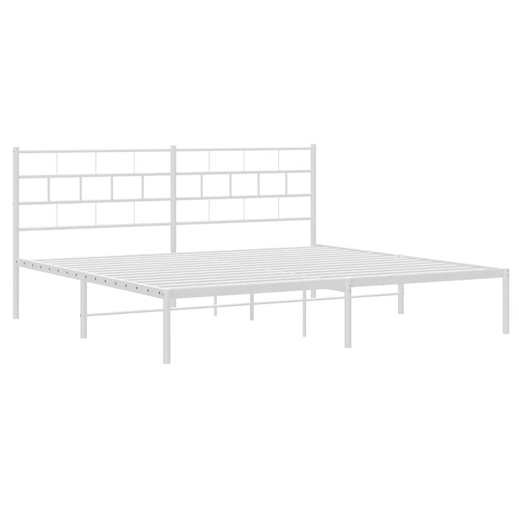 Metal Bed Frame without Mattress with Headboard White 193x203cm