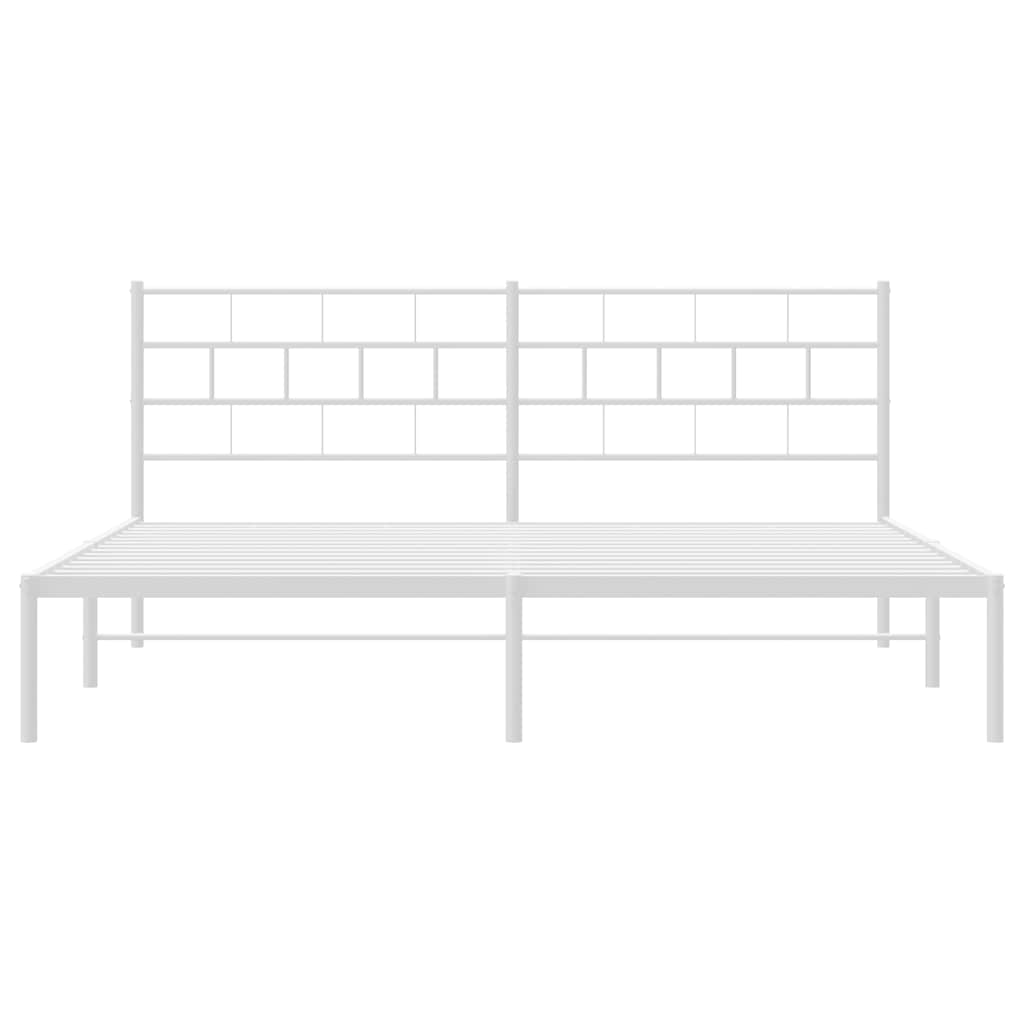 Metal Bed Frame without Mattress with Headboard White 193x203cm