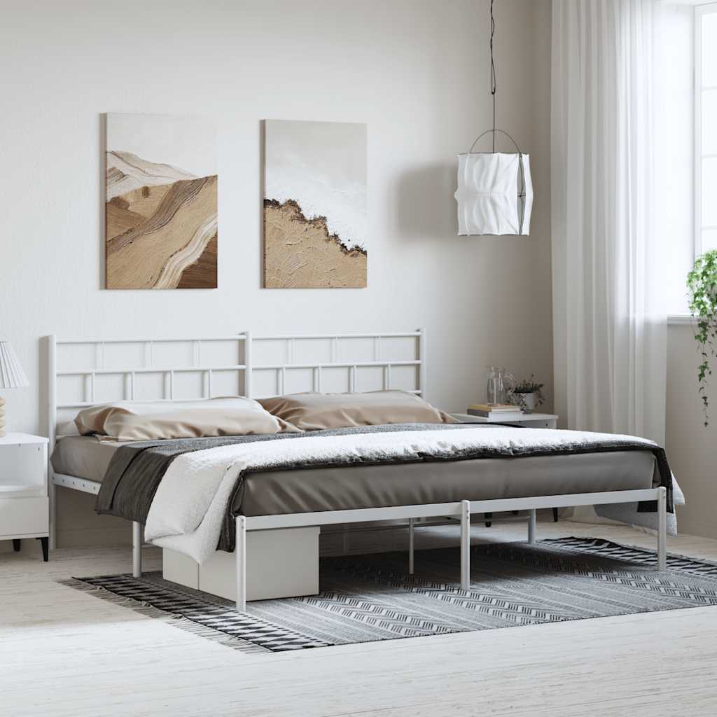 Metal Bed Frame without Mattress with Headboard White 193x203cm