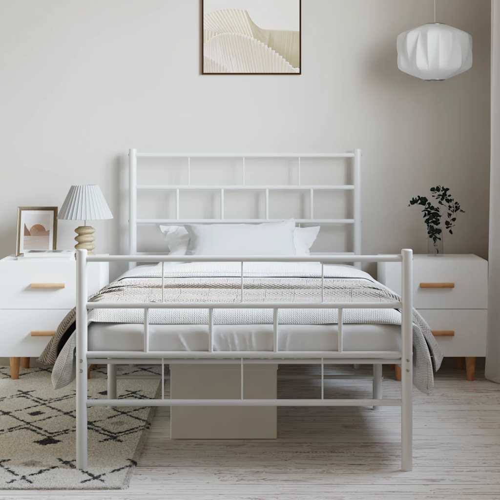 Metal Bed Frame without Mattress with Footboard White 100x190cm
