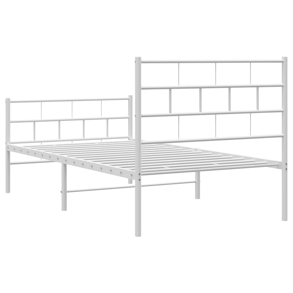 Metal Bed Frame without Mattress with Footboard White 100x190cm