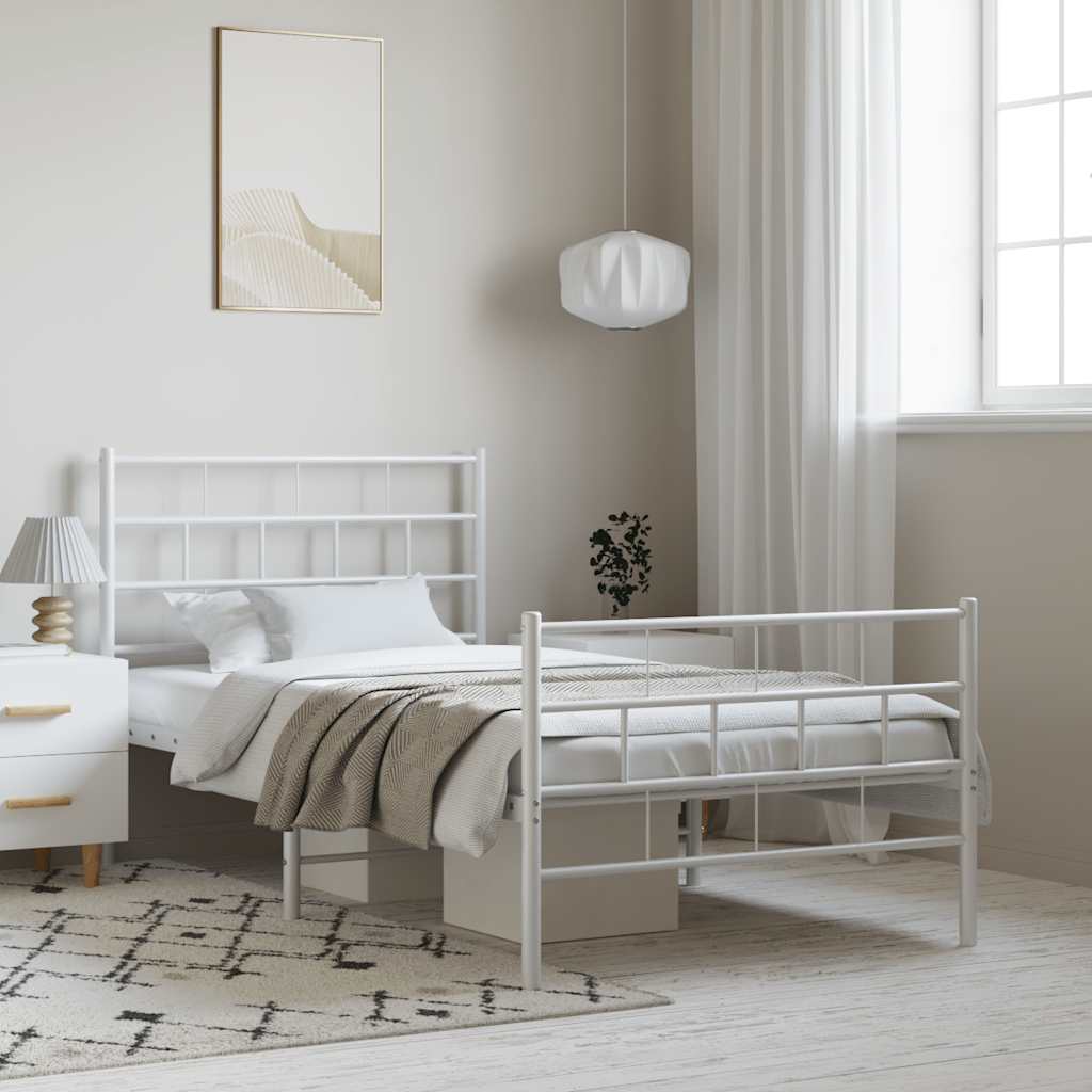 Metal Bed Frame without Mattress with Footboard White 100x190cm