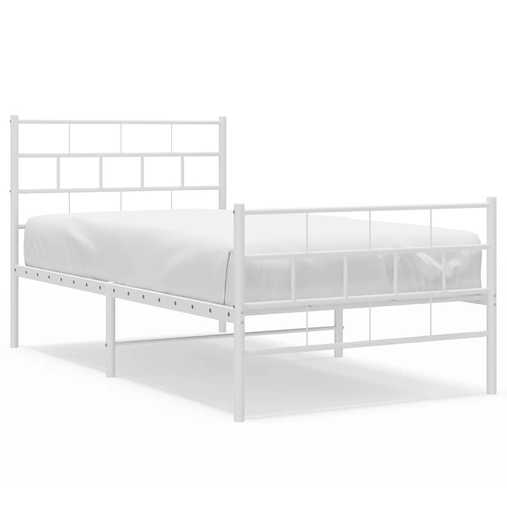 Metal Bed Frame without Mattress with Footboard White 100x200cm