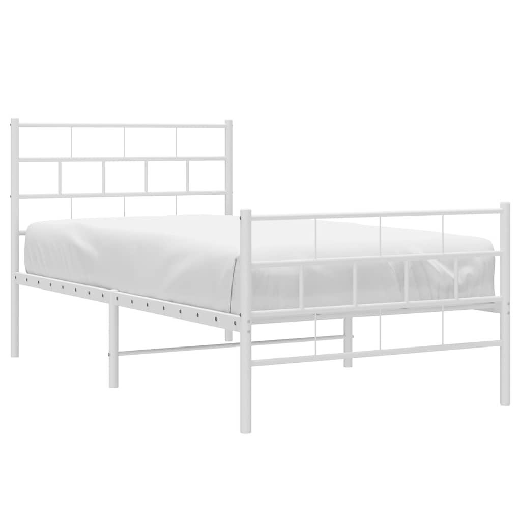 Metal Bed Frame without Mattress with Footboard White 100x200cm