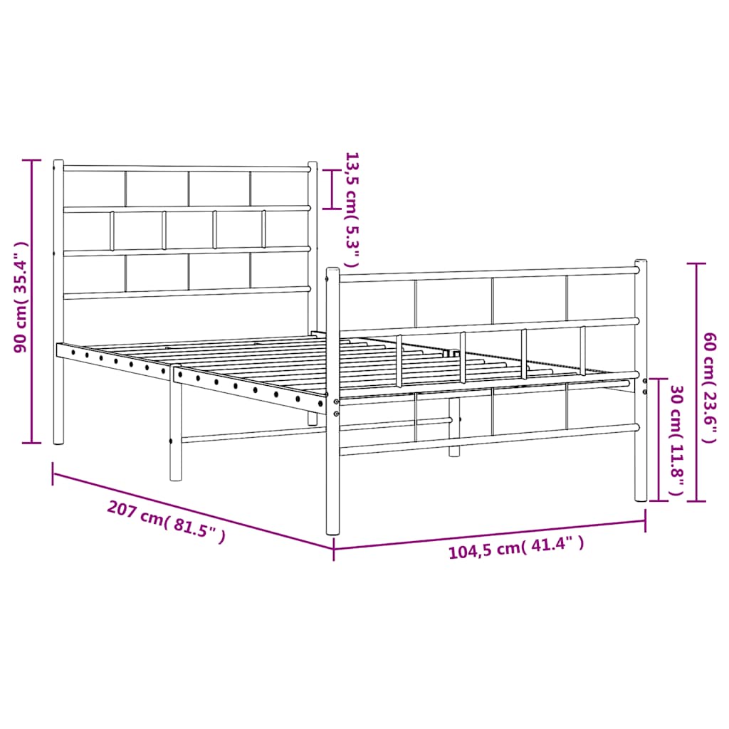 Metal Bed Frame without Mattress with Footboard White 100x200cm