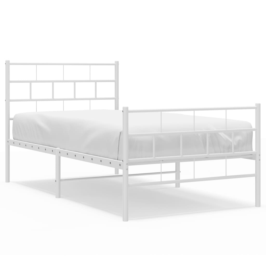 Metal Bed Frame without Mattress with Footboard White 107x203cm