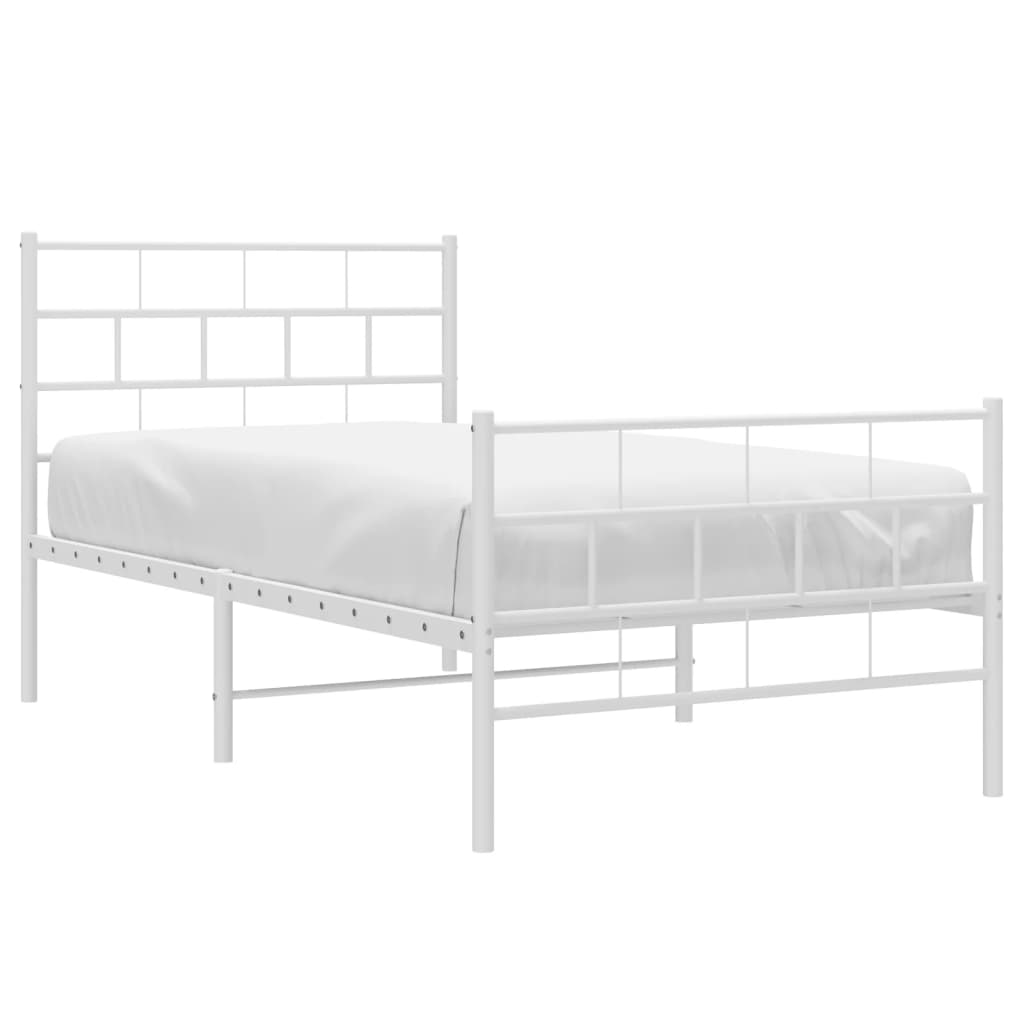 Metal Bed Frame without Mattress with Footboard White 107x203cm