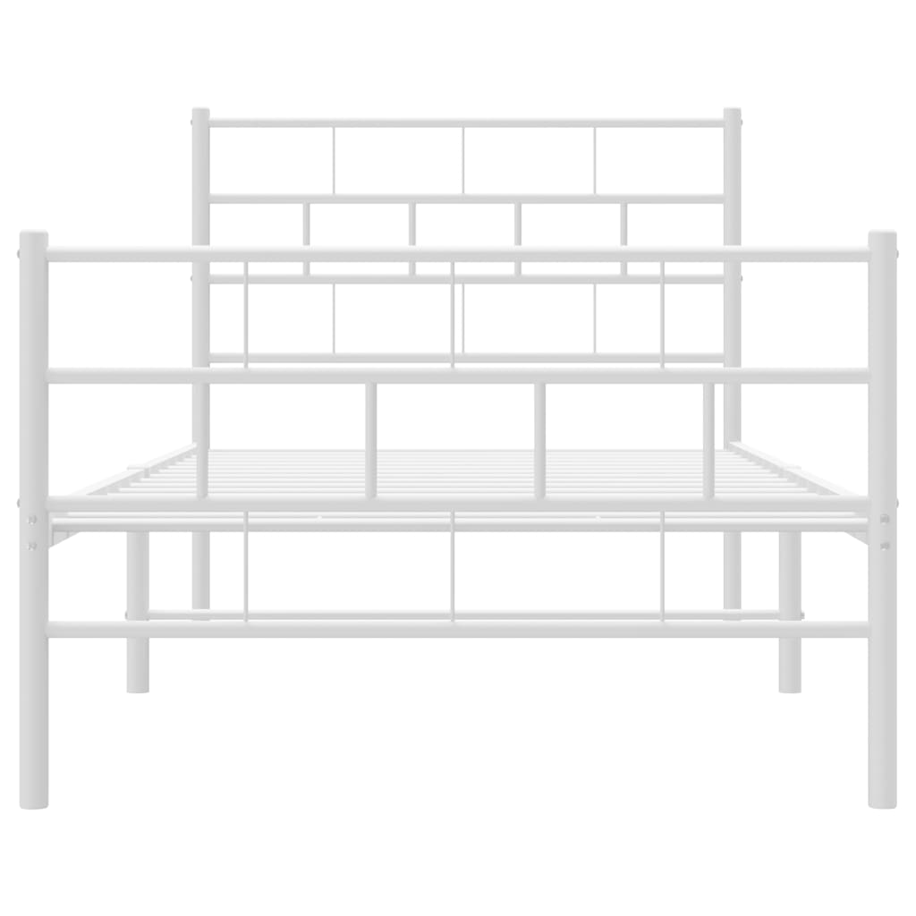 Metal Bed Frame without Mattress with Footboard White 107x203cm