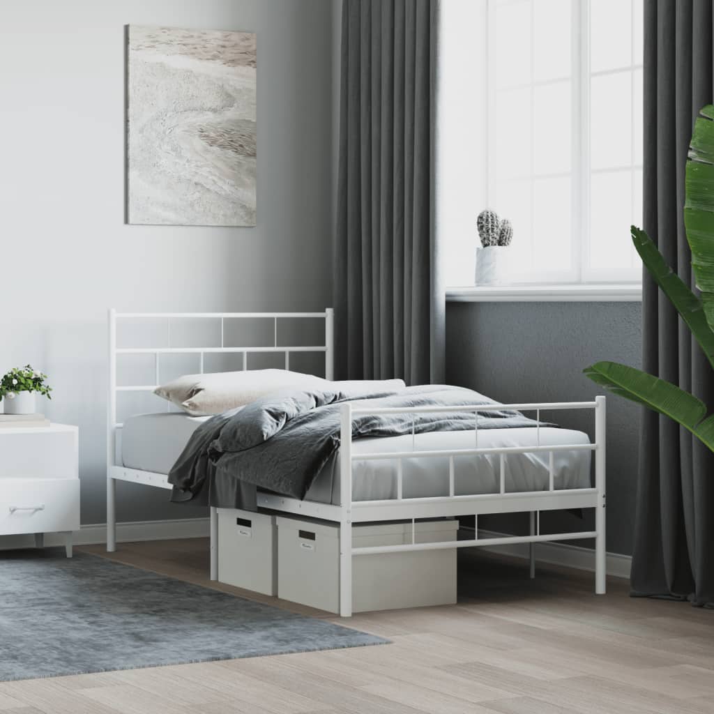 Metal Bed Frame without Mattress with Footboard White 107x203cm