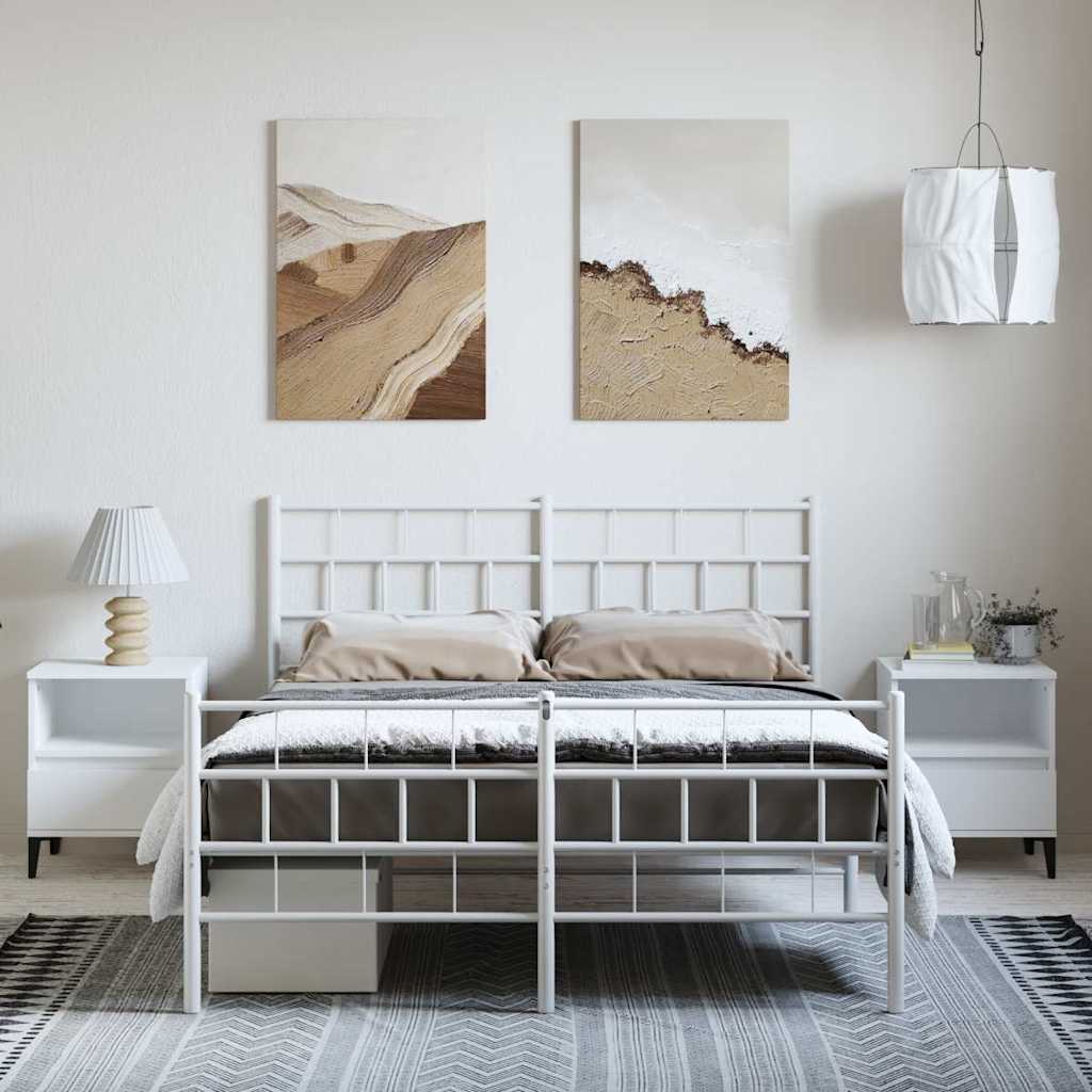 Metal Bed Frame without Mattress with Footboard White 135x190cm