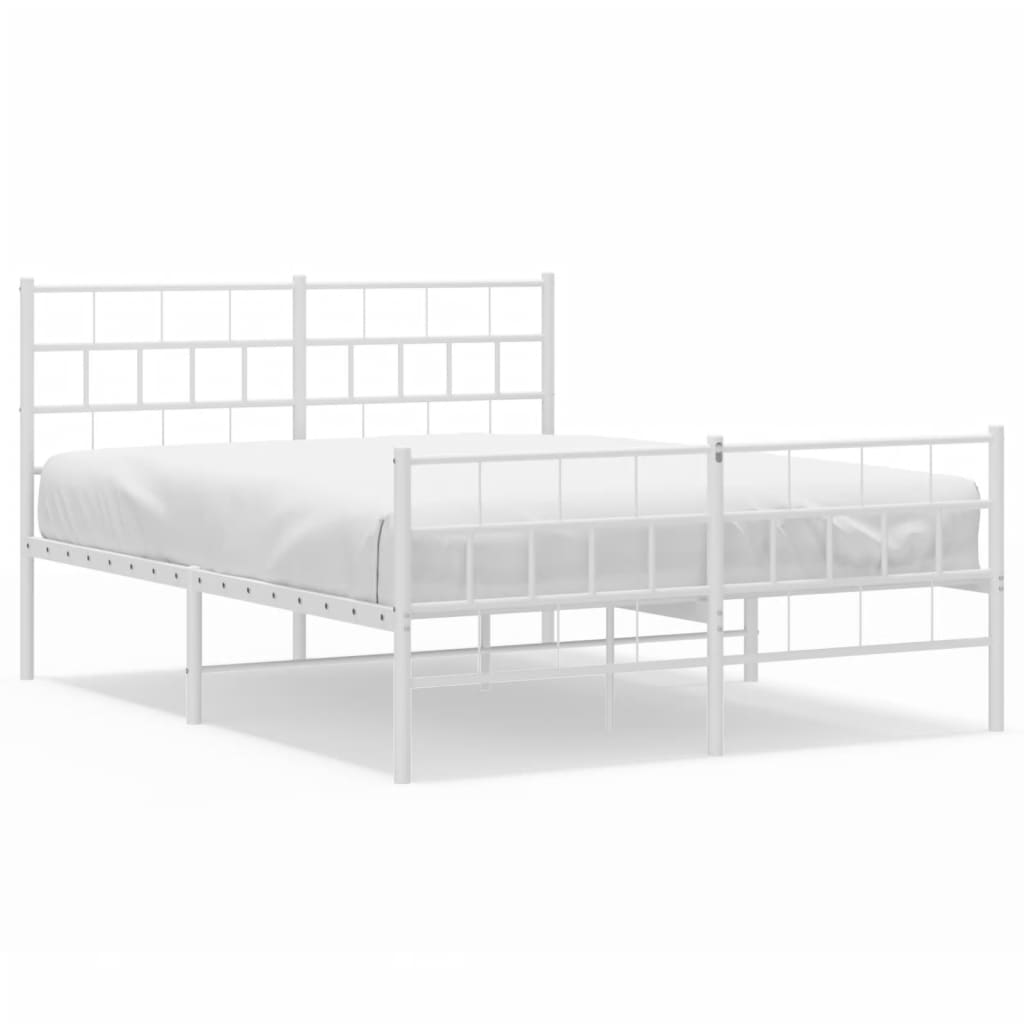 Metal Bed Frame without Mattress with Footboard White 140x190cm