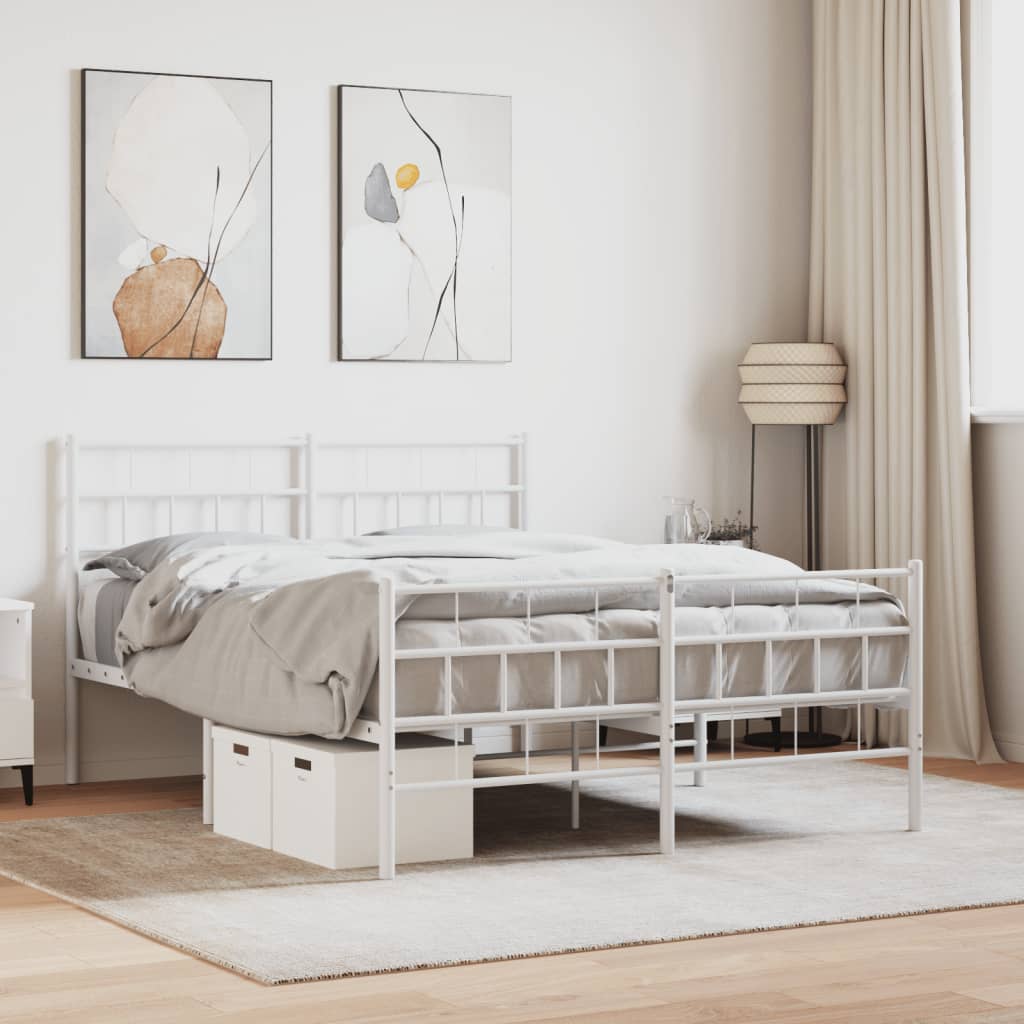 Metal Bed Frame without Mattress with Footboard White 140x200cm