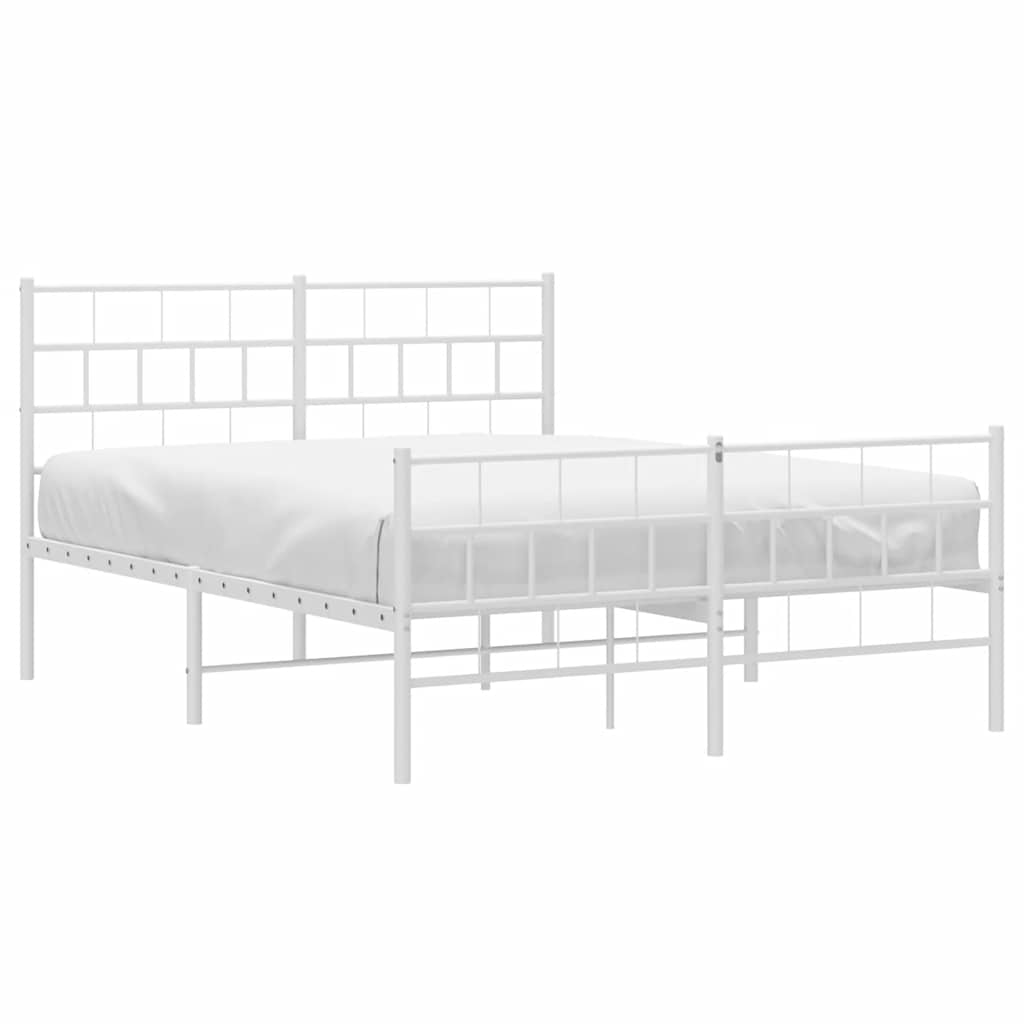 Metal Bed Frame without Mattress with Footboard White 150x200cm
