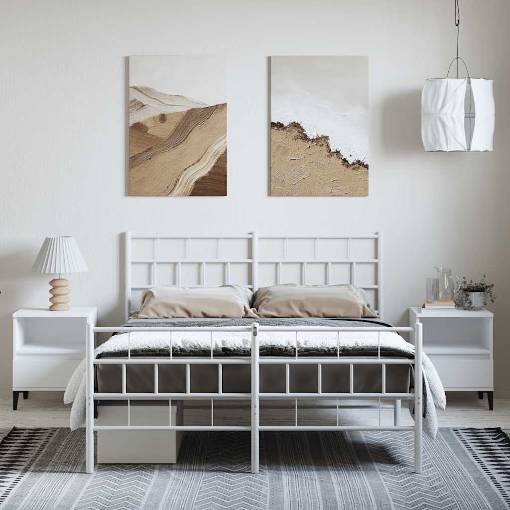 Metal Bed Frame without Mattress with Footboard White 150x200cm