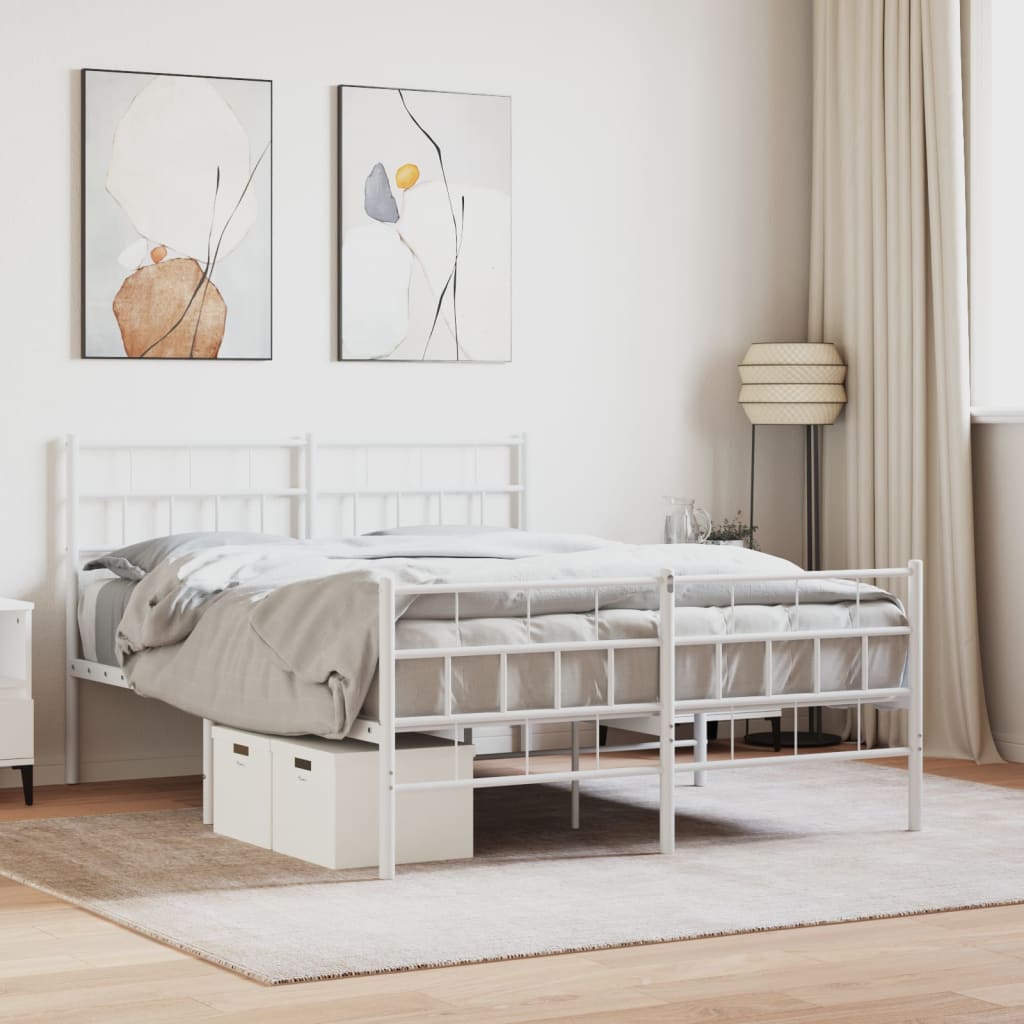 Metal Bed Frame without Mattress with Footboard White 160x200cm