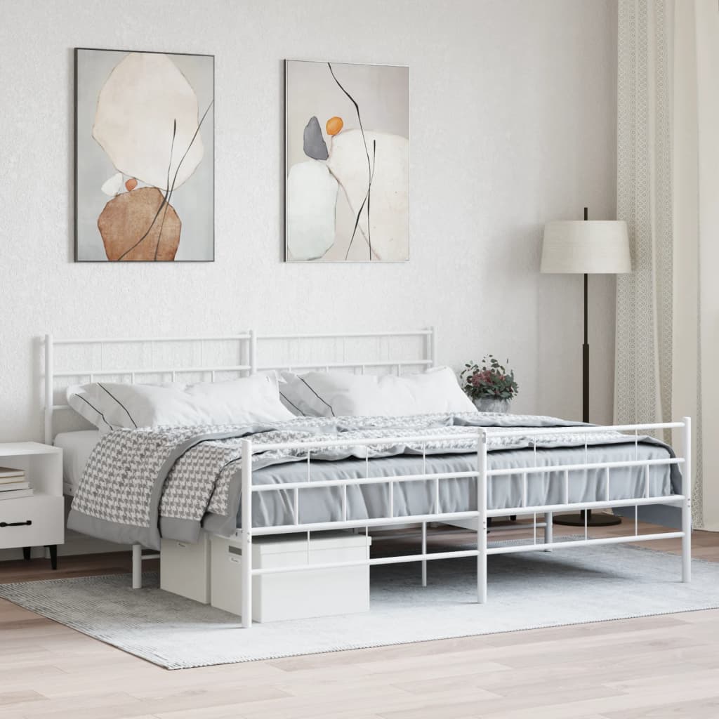 Metal Bed Frame without Mattress with Footboard White 180x200cm