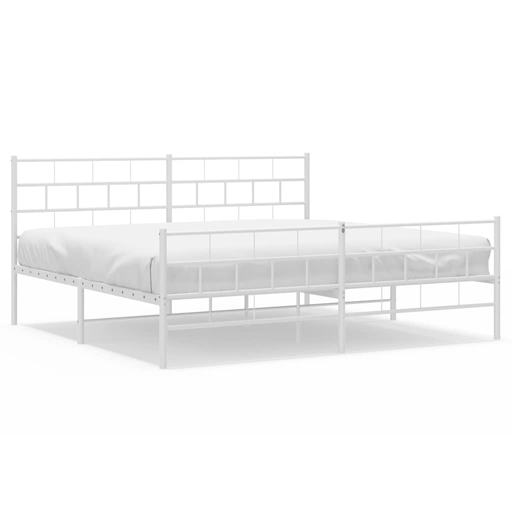 Metal Bed Frame without Mattress with Footboard White 183x213cm