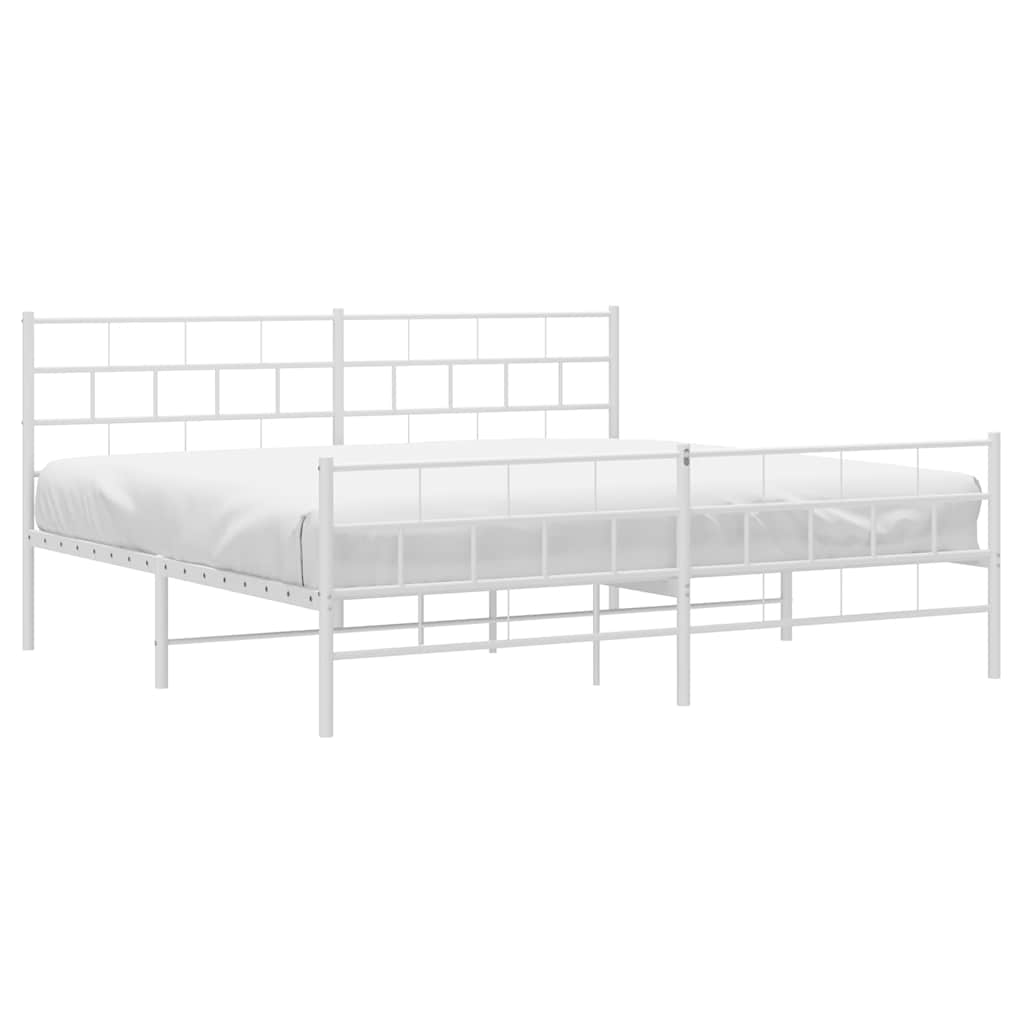 Metal Bed Frame without Mattress with Footboard White 183x213cm