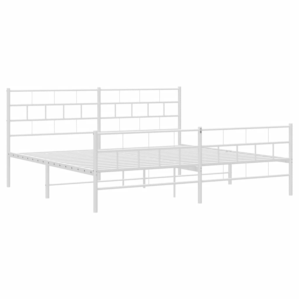 Metal Bed Frame without Mattress with Footboard White 183x213cm