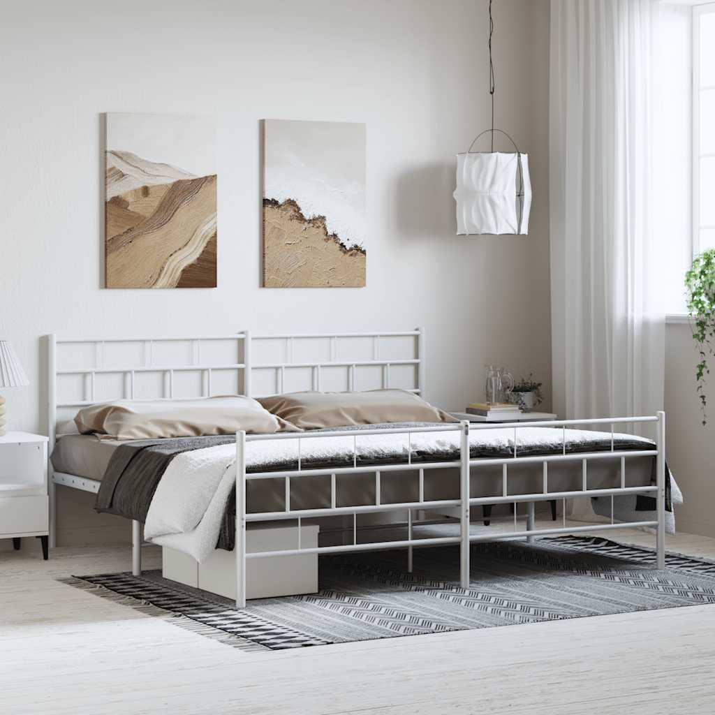 Metal Bed Frame without Mattress with Footboard White 183x213cm