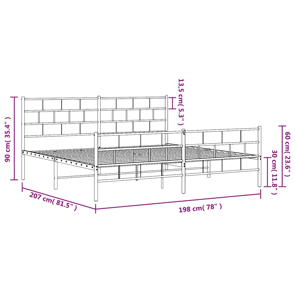 Metal Bed Frame without Mattress with Footboard White 193x203cm