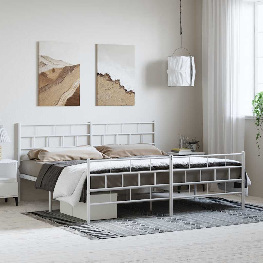 Metal Bed Frame without Mattress with Footboard White 193x203cm