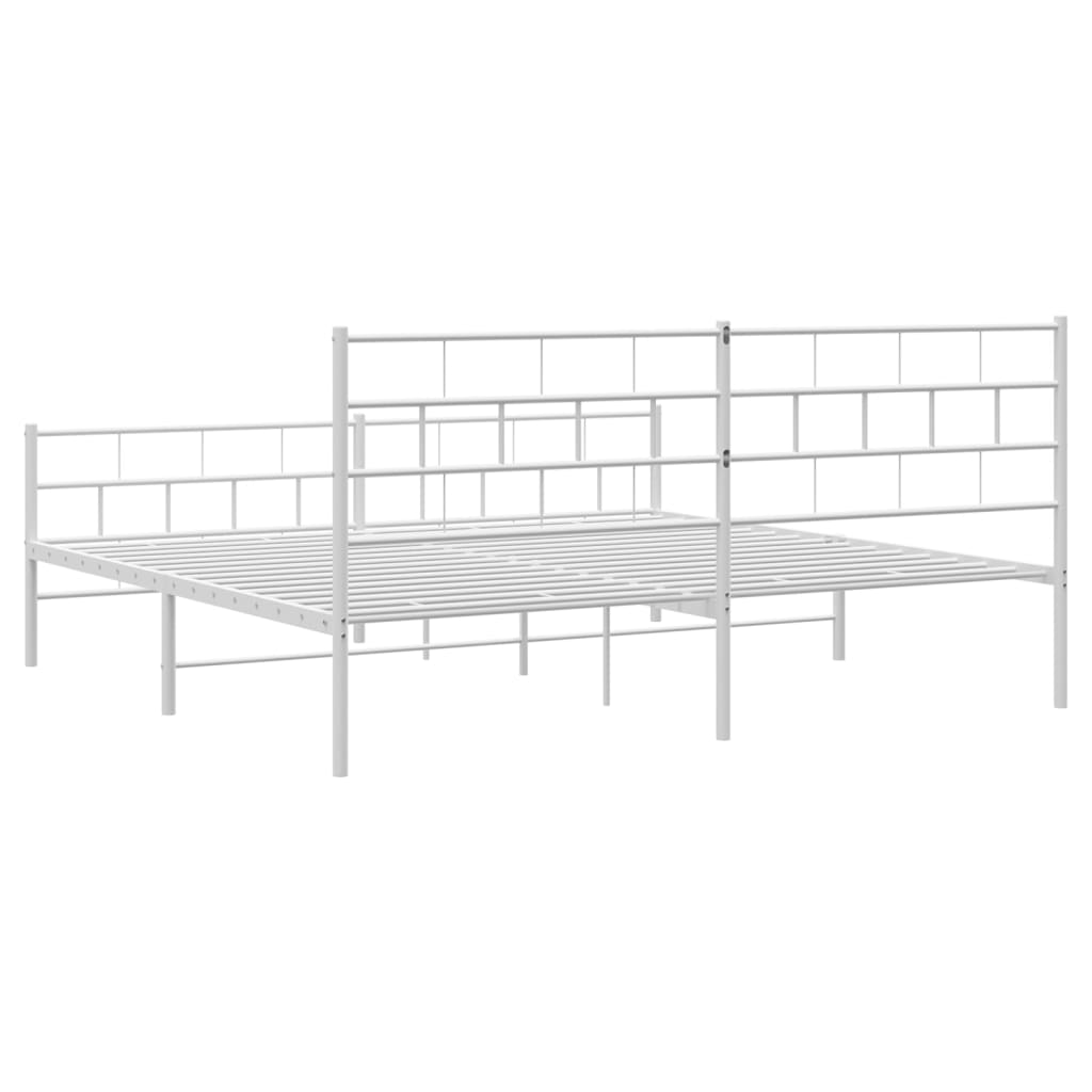 Metal Bed Frame without Mattress with Footboard White 200x200cm