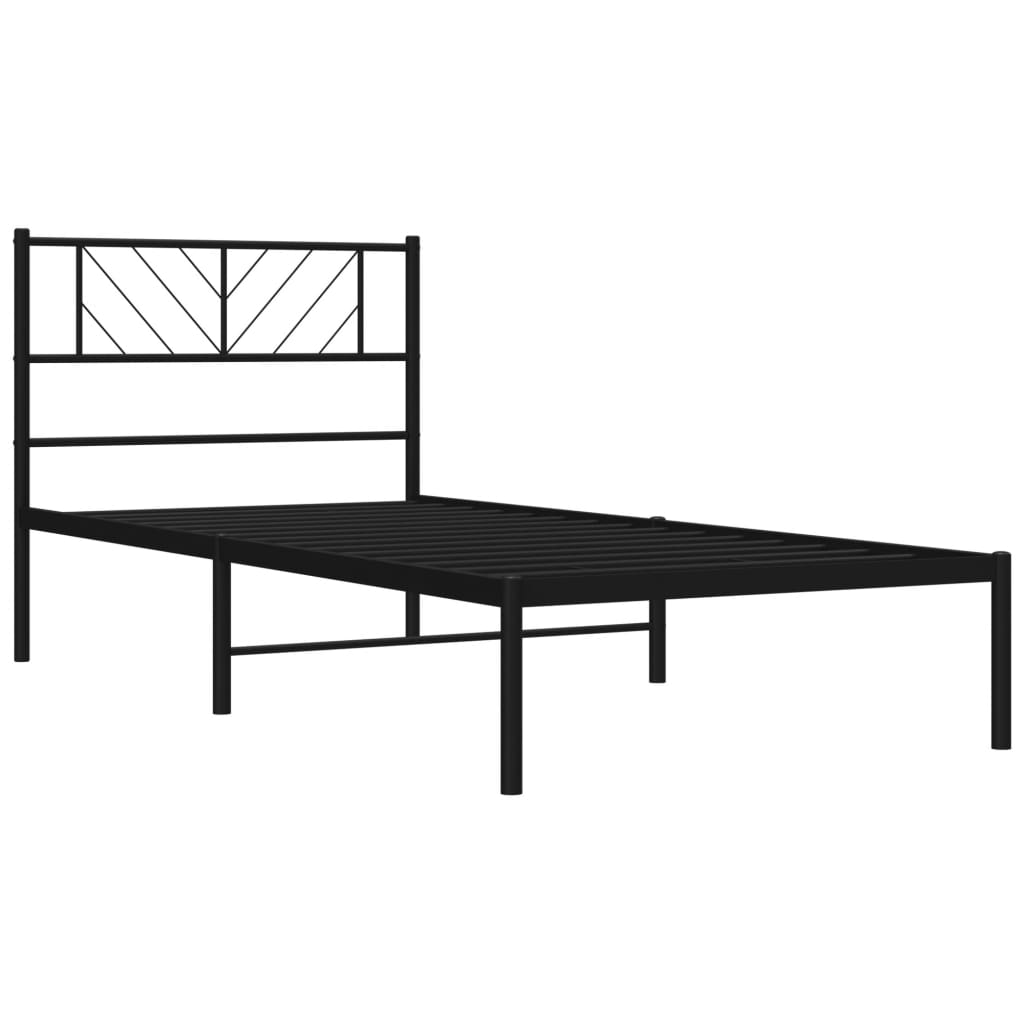Metal Bed Frame without Mattress with Headboard Black 75x190cm
