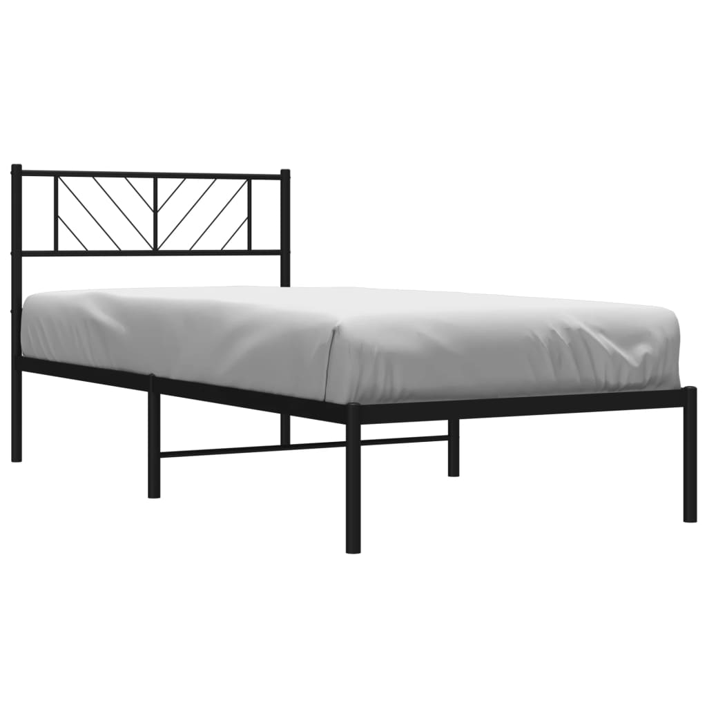 Metal Bed Frame without Mattress with Headboard Black 90x190cm