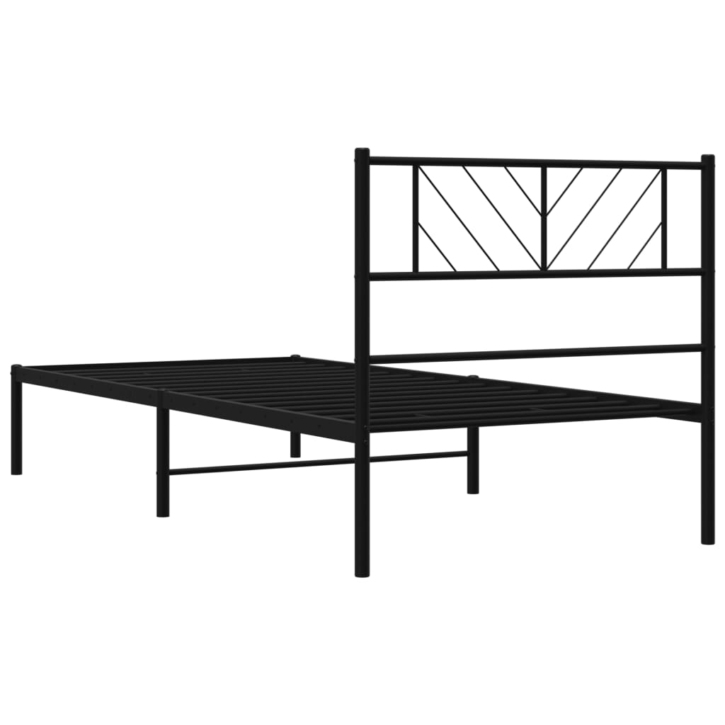 Metal Bed Frame without Mattress with Headboard Black 90x190cm