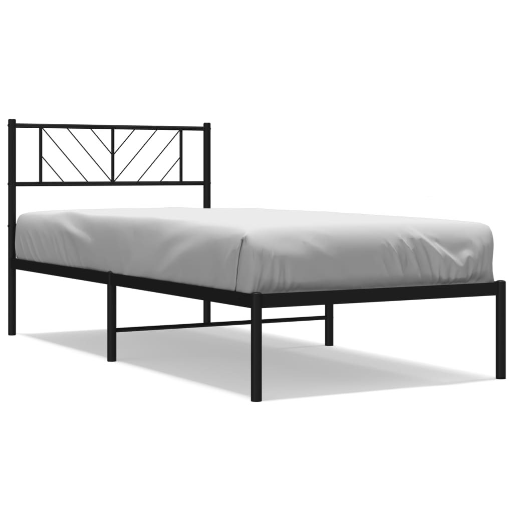 Metal Bed Frame without Mattress with Headboard Black 90x200cm
