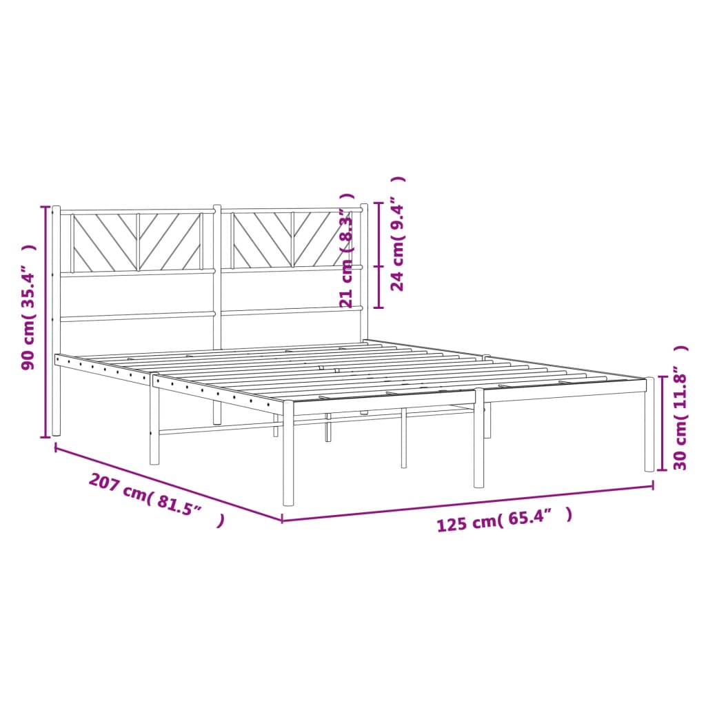 Metal Bed Frame without Mattress with Headboard Black 120x200cm