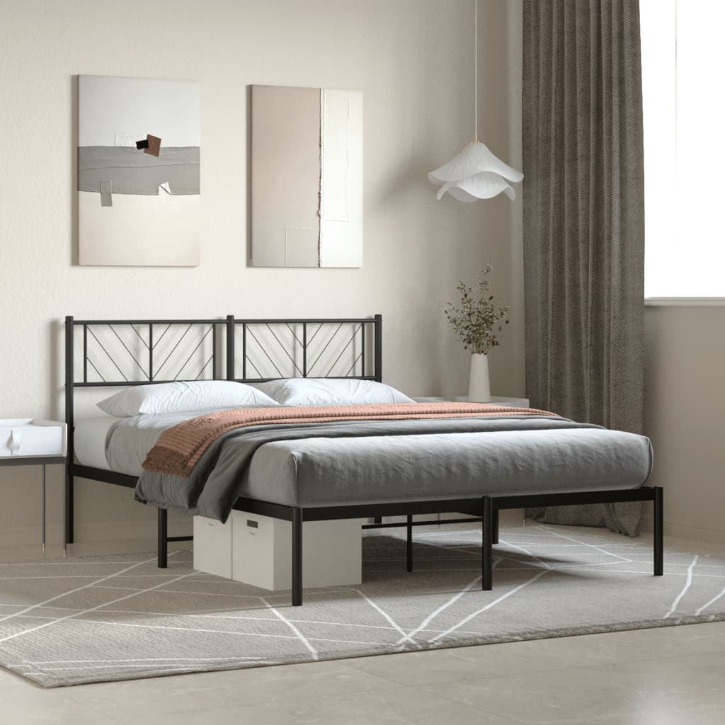 Metal Bed Frame without Mattress with Headboard Black 120x200cm