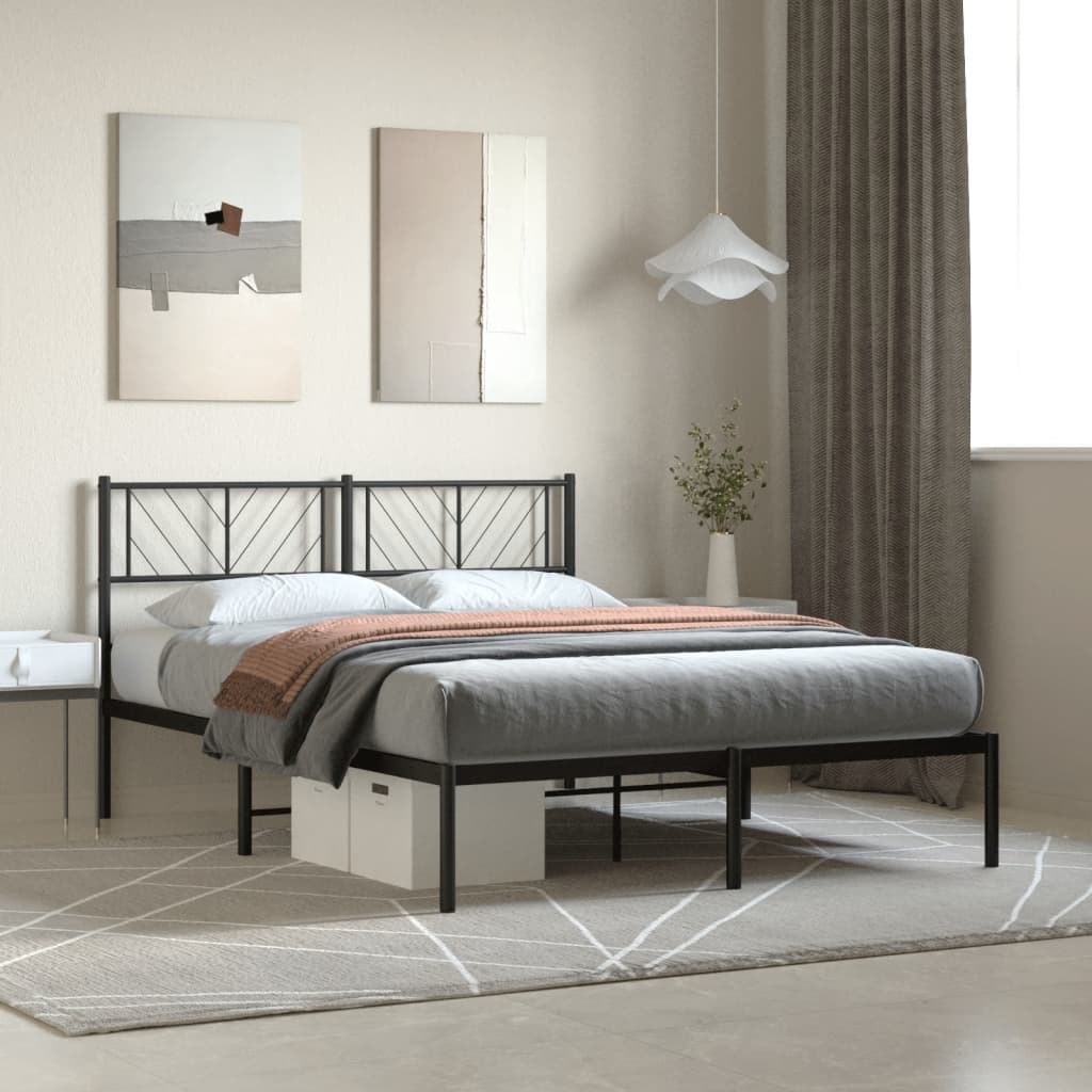 Metal Bed Frame without Mattress with Headboard Black 140x200cm