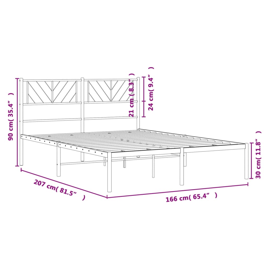 Metal Bed Frame without Mattress with Headboard Black 160x200cm