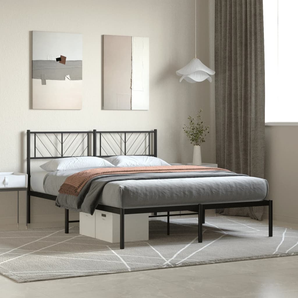 Metal Bed Frame without Mattress with Headboard Black 160x200cm