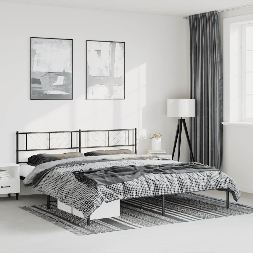 Metal Bed Frame without Mattress with Headboard Black 193x203cm