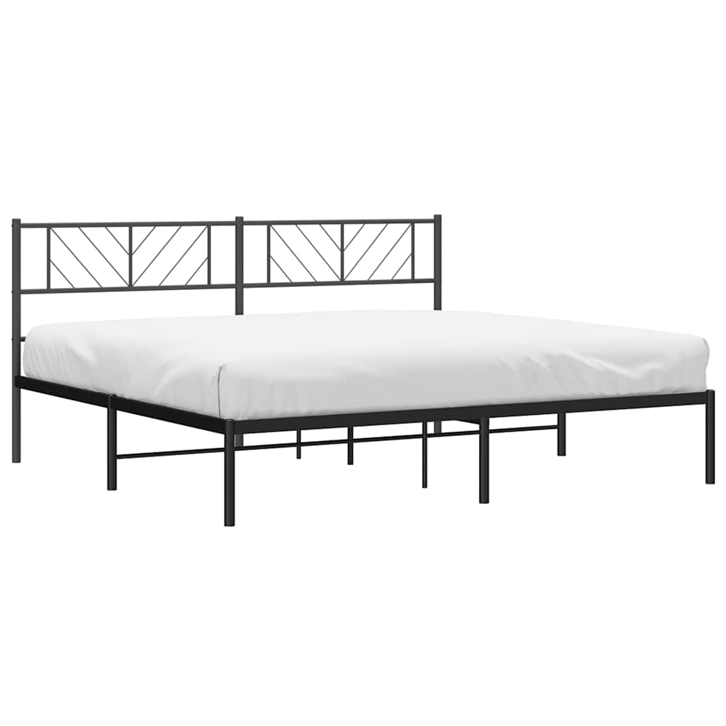 Metal Bed Frame without Mattress with Headboard Black 193x203cm