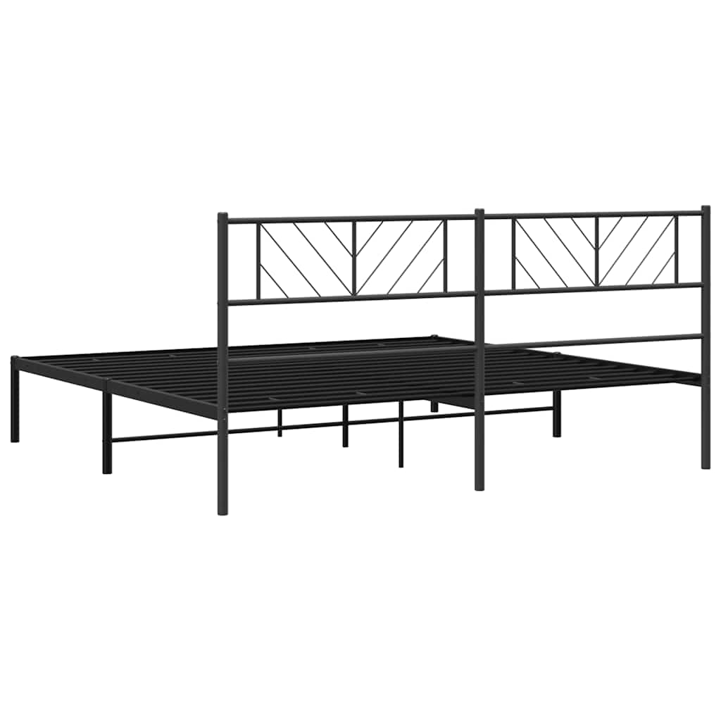 Metal Bed Frame without Mattress with Headboard Black 193x203cm