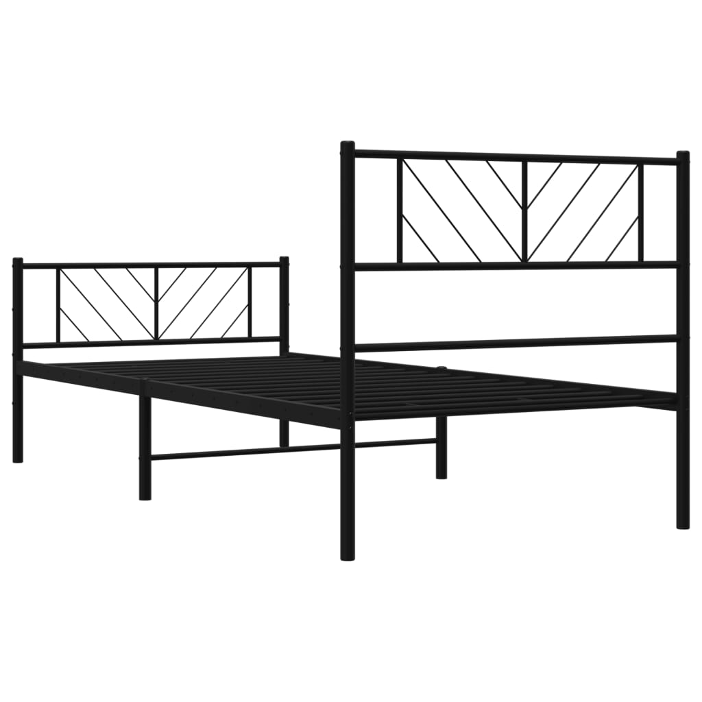 Metal Bed Frame without Mattress with Footboard Black 75x190cm